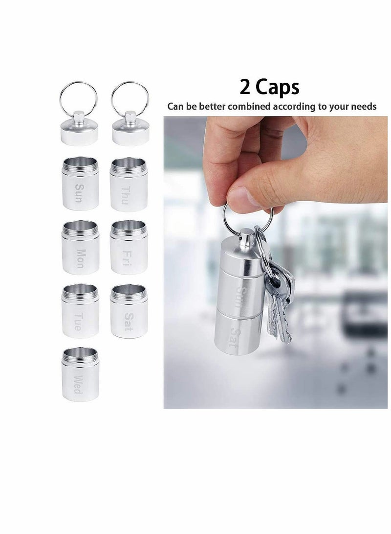 KASTWAVE Pill Box Waterproof Aluminum Metal Pill Box Case Organizer - Outdoor Pill Bottle Key Ring Small Aid Pill Holder Pill Container for Daily Camping Travel Daily Travel, 7 Day Pill Box Case - Image 2
