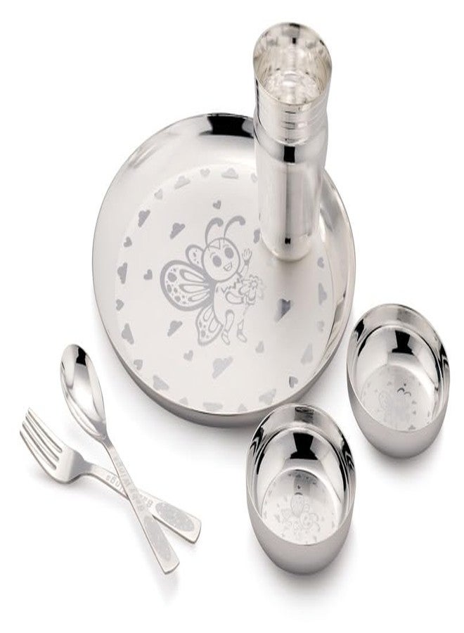 Silverglow BabyWings Baby Dinner Set Silver Plated for Rice Ceremony Annaprashan Sanskar Gift for Boys Girls Kids Birthday Return Festive Home Decorative Gifts Items - Image 1