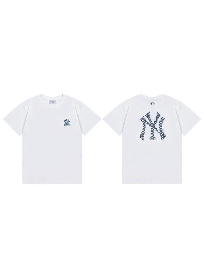 MLB NY Letter Graphic Short Sleeve T-Shirt White XL Size Casual Streetwear Crew Neck Tee