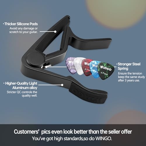 WINGO Guitar Capo for Acoustic and Electric Guitars with 5 Picks for Free, Black. - Image 2