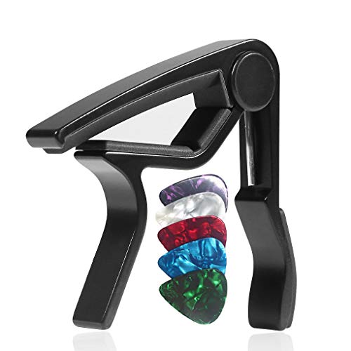 WINGO Guitar Capo for Acoustic and Electric Guitars with 5 Picks for Free, Black. - Image 1