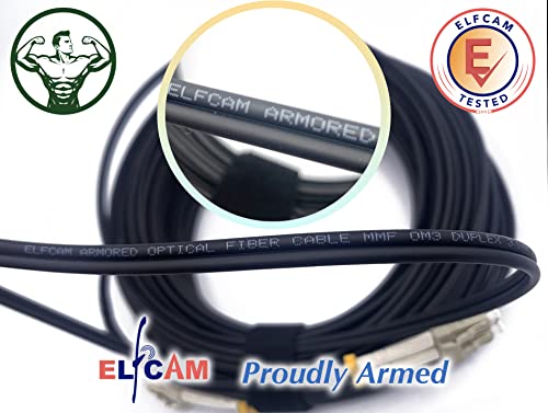 Elfcam® - 70m/229.6ft Outdoor and Indoor Shielded Armored Fiber Optic Cable LC/UPC to LC/UPC OM3 Multimode Duplex 50/125μm LSZH, Black (70M) - Image 5