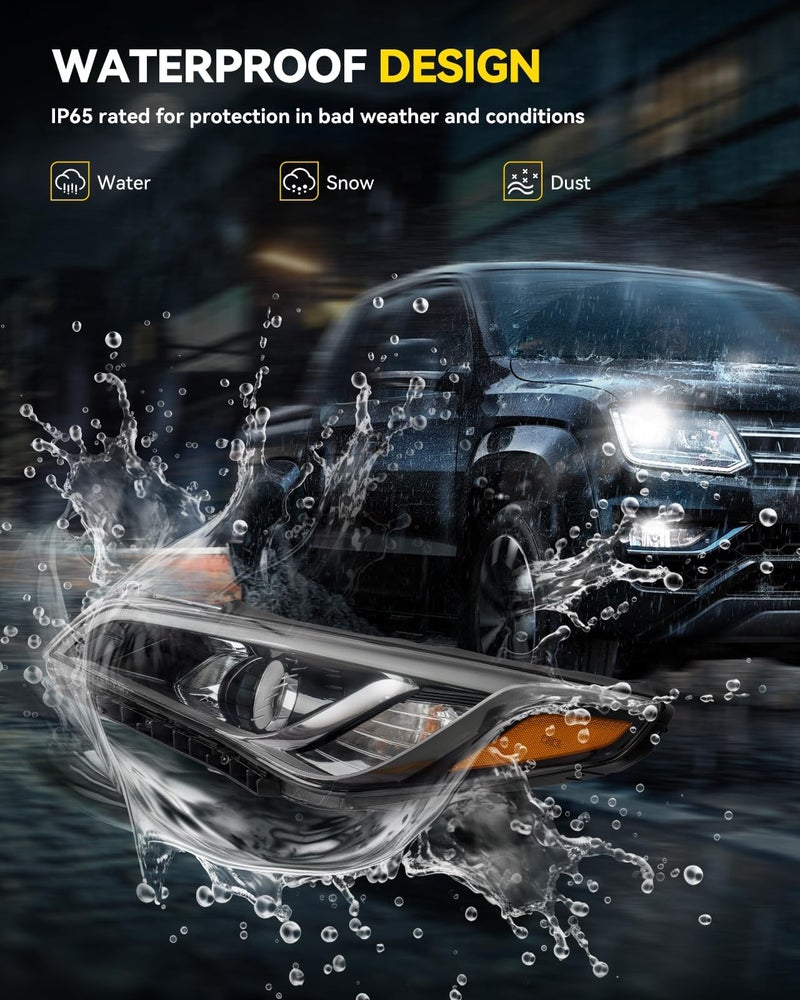 PHILTOP Headlight Assembly Compatible with 2015-2017 Sonata Eco/Limited/SE/Sport (Driver Side), Black Housing with Clear Lens and Amber Reflector, OE-Style Replacement - Image 3