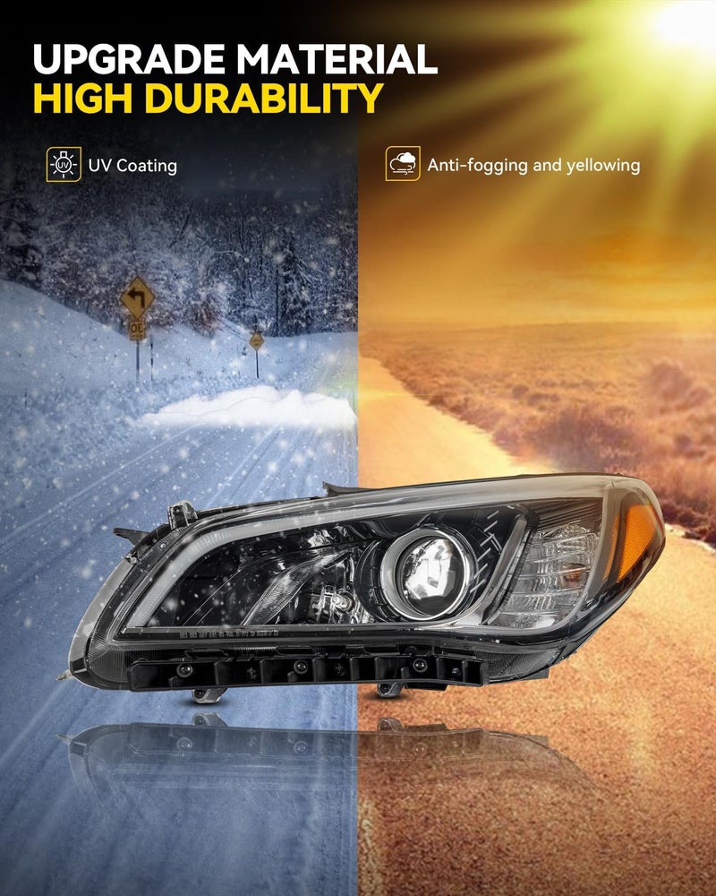 PHILTOP Headlight Assembly Compatible with 2015-2017 Sonata Eco/Limited/SE/Sport (Driver Side), Black Housing with Clear Lens and Amber Reflector, OE-Style Replacement - Image 2