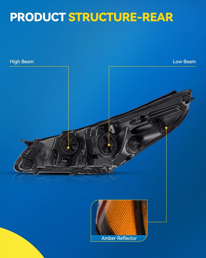 PHILTOP Headlight Assembly Compatible with 2015-2017 Sonata Eco/Limited/SE/Sport (Driver Side), Black Housing with Clear Lens and Amber Reflector, OE-Style Replacement - Image 5