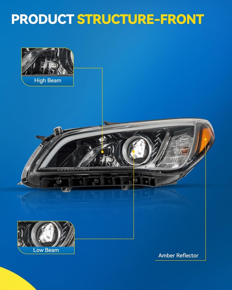 PHILTOP Headlight Assembly Compatible with 2015-2017 Sonata Eco/Limited/SE/Sport (Driver Side), Black Housing with Clear Lens and Amber Reflector, OE-Style Replacement - Image 4