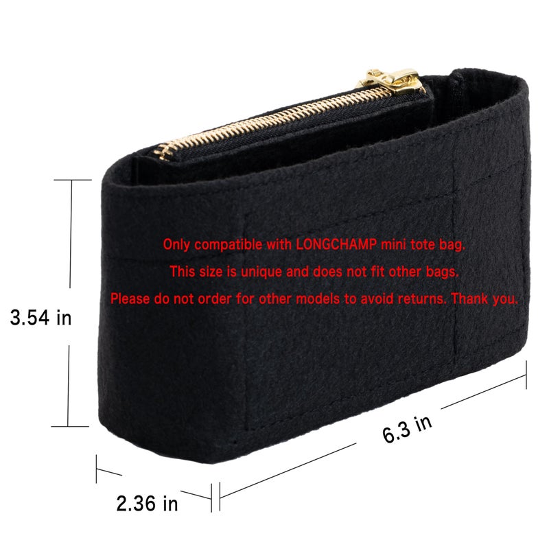 ATSEKTZ Mini Purse Organizer Insert for Longchamp Le Pliage Small Tote â€“ Felt Inner Bag Liner with Zipper Pocket, Lightweight Storage for Mini Handbags, Black - Image 2