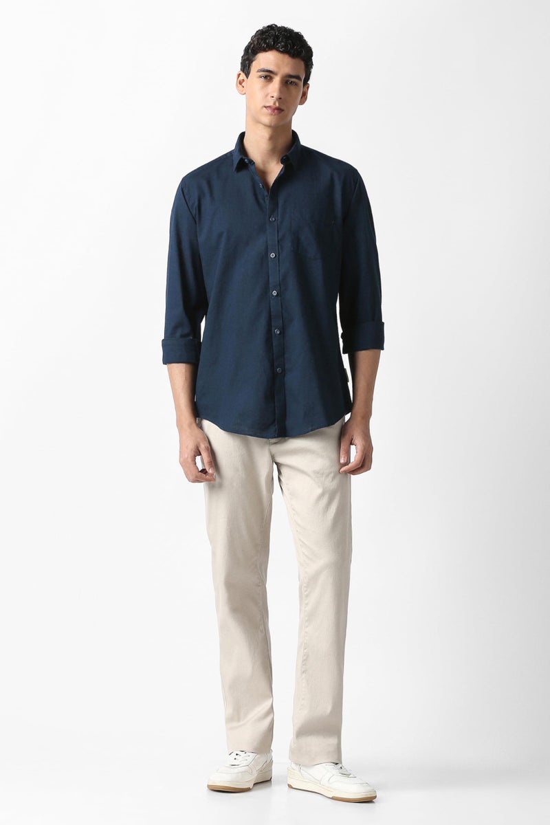 Van Heusen Men's Cotton Solid Slim Fit Casual Shirt_Navy_39 - Image 5