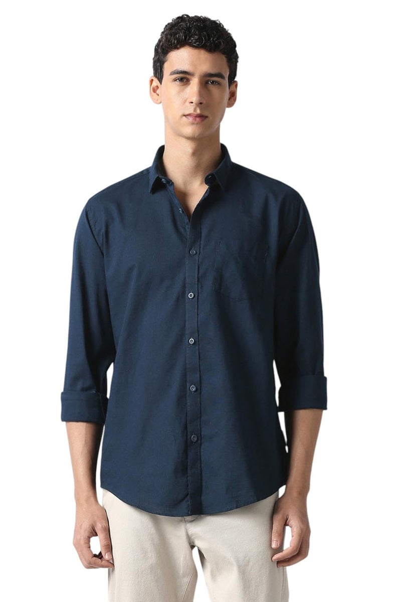 Van Heusen Men's Cotton Solid Slim Fit Casual Shirt_Navy_39 - Image 1