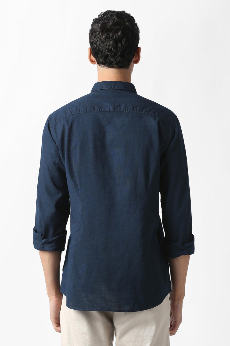 Van Heusen Men's Cotton Solid Slim Fit Casual Shirt_Navy_39 - Image 3