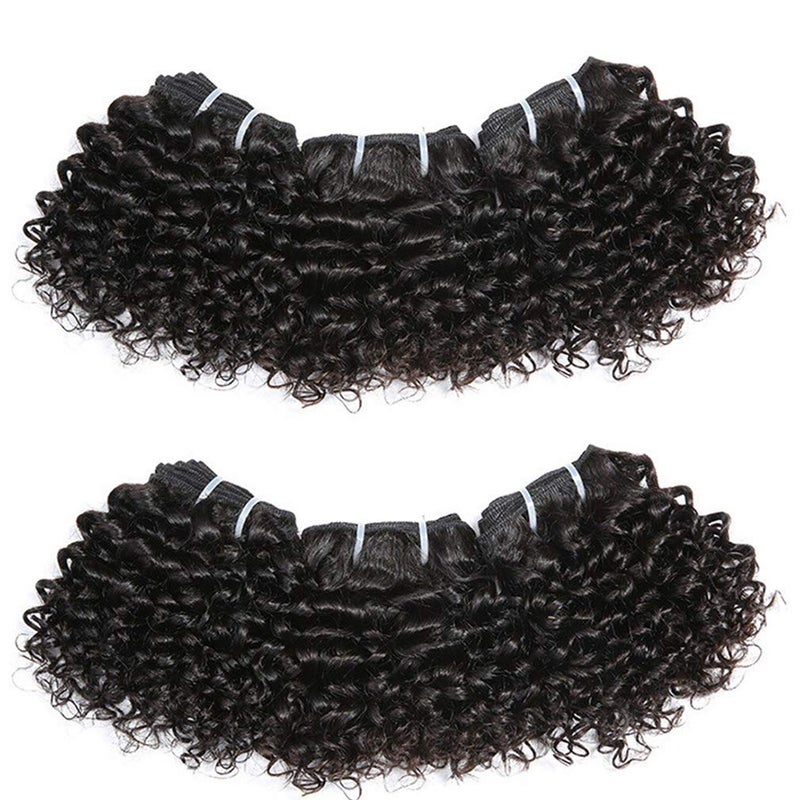 Aiokrtse Peruvian Virgin Hair Short Kinky Curly Human Hair Weave Bundles 6 Pieces 6 Inches Weave with 1 Small Closure Natural Black Color 238 Grams