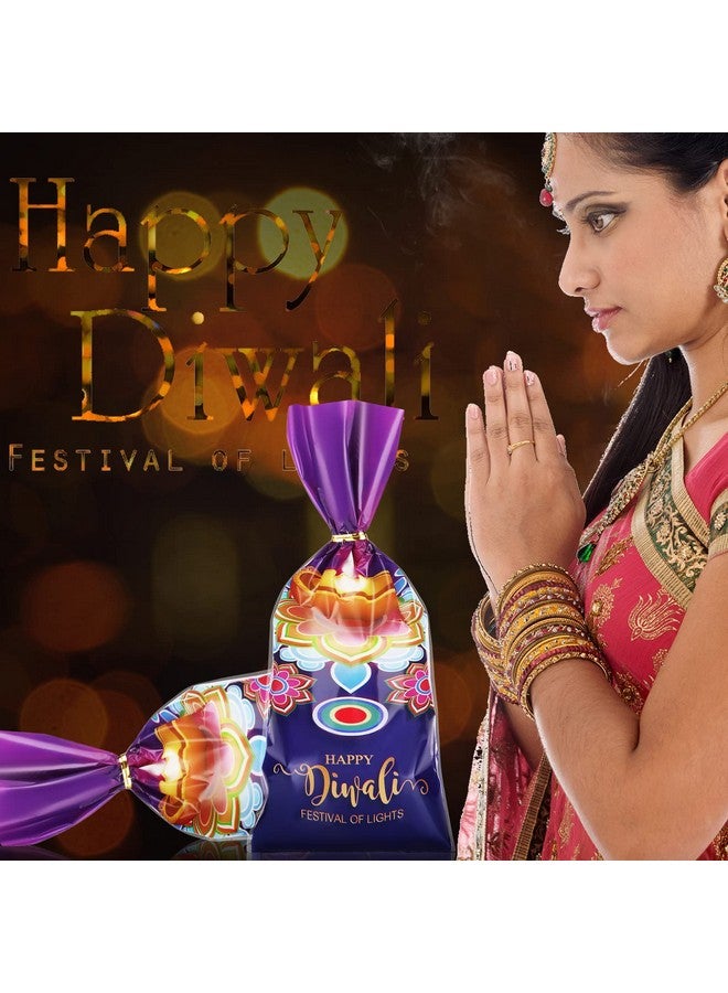 Teling 100 Pieces Happy Diwali Cellophane Bags Festival Of Lights Candy Bags Diwali Party Favor Bags Goodie Bags Treat Bags With 150 Pieces Gold Twist Ties For Indian Diwali Festival Of Lights Party - Image 5