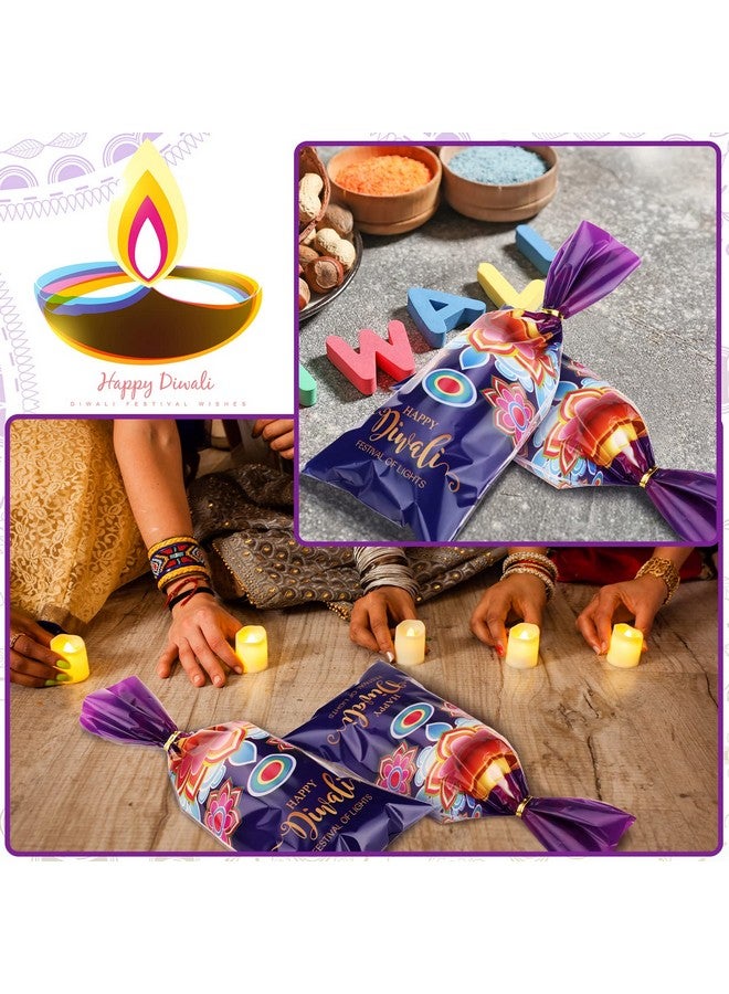 Teling 100 Pieces Happy Diwali Cellophane Bags Festival Of Lights Candy Bags Diwali Party Favor Bags Goodie Bags Treat Bags With 150 Pieces Gold Twist Ties For Indian Diwali Festival Of Lights Party - Image 4