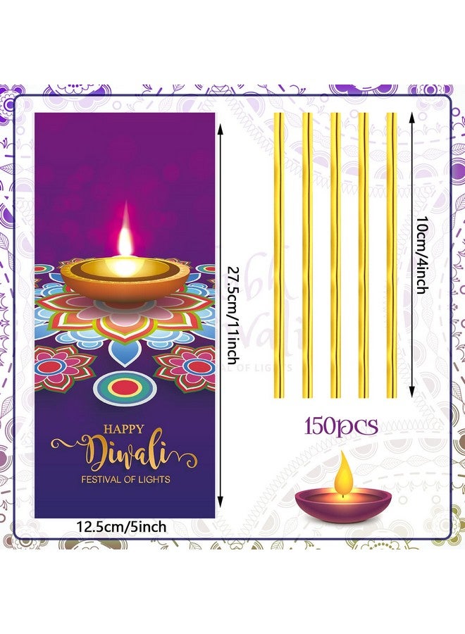 Teling 100 Pieces Happy Diwali Cellophane Bags Festival Of Lights Candy Bags Diwali Party Favor Bags Goodie Bags Treat Bags With 150 Pieces Gold Twist Ties For Indian Diwali Festival Of Lights Party - Image 3