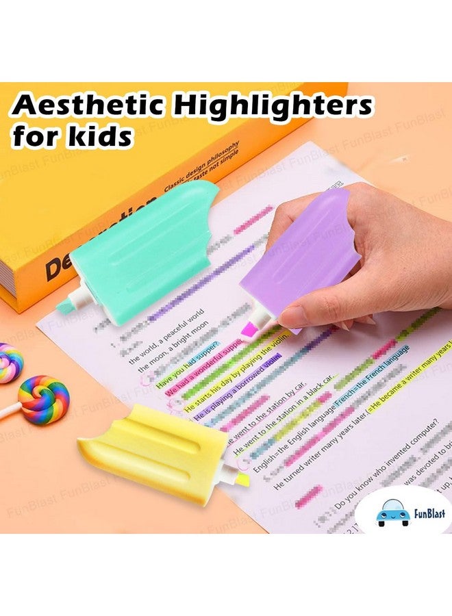 FunBlast Highlighter Pens - 6 Colors Highlighter Pen Set, Aesthetic Highlighters, Chisel Tip Book Marking Pen, Pastel Colors Chisel Tip Marker Pens, Drawing Pens for Office & Writing (Popsicles) - Image 4