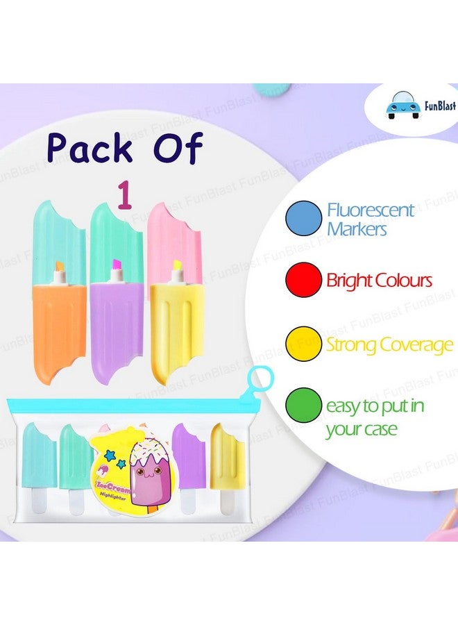 FunBlast Highlighter Pens - 6 Colors Highlighter Pen Set, Aesthetic Highlighters, Chisel Tip Book Marking Pen, Pastel Colors Chisel Tip Marker Pens, Drawing Pens for Office & Writing (Popsicles) - Image 3
