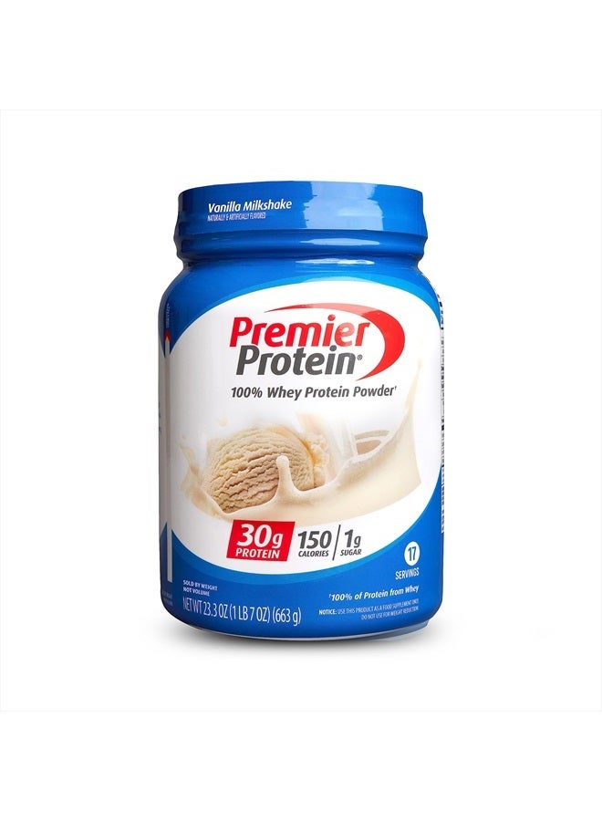Premier Protein Powder, Vanilla Milkshake, 30g Protein, 1g Sugar, 100% Whey Protein, Keto Friendly, No Soy Ingredients, Gluten Free, 17 Servings, 23.3 Ounces - Image 1