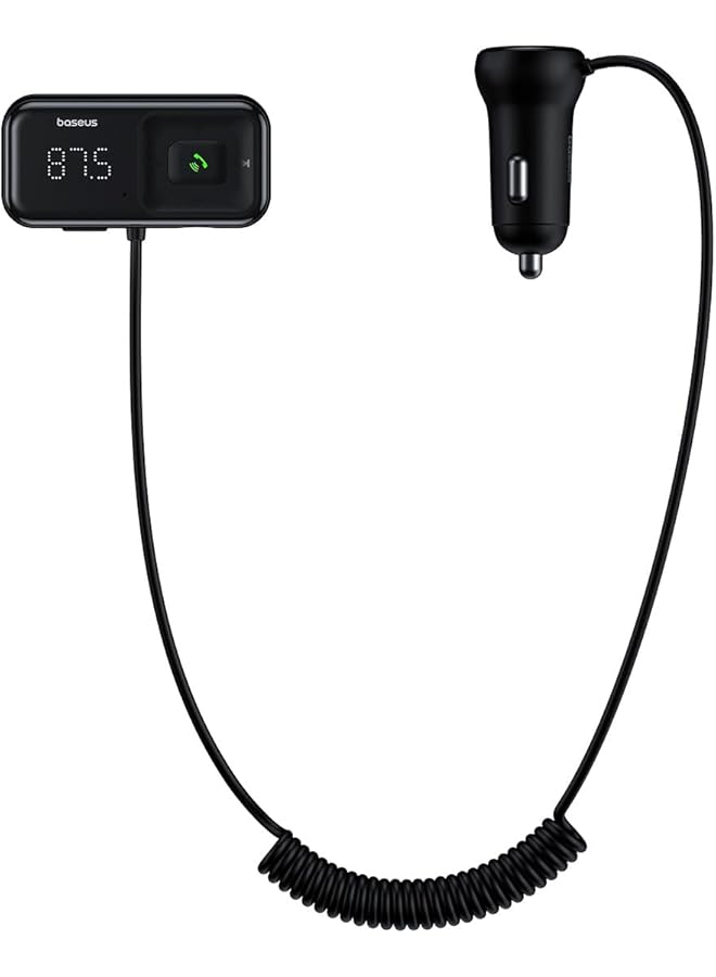 Baseus T Typed S16 Wireless Mp3 & Car Charger, Wireless Handsfree Car Kit Aux Audio Mp3 Player Built-In Mic For Bluetooth Phone Calls, Quick Car Phone Charger For Iphone, Samsung, Huawei, Etc - Image 1