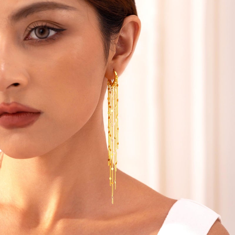 Robaice Long Gold Dangle Earrings for Women, 14K Gold Plated Tassel Chain Chandelier Earrings, Hypoallergenic Bride Party Prom Jewelry Gifts for Women - Image 4