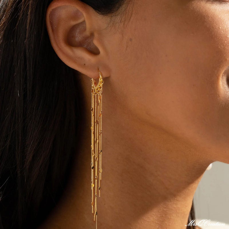 Robaice Long Gold Dangle Earrings for Women, 14K Gold Plated Tassel Chain Chandelier Earrings, Hypoallergenic Bride Party Prom Jewelry Gifts for Women - Image 5
