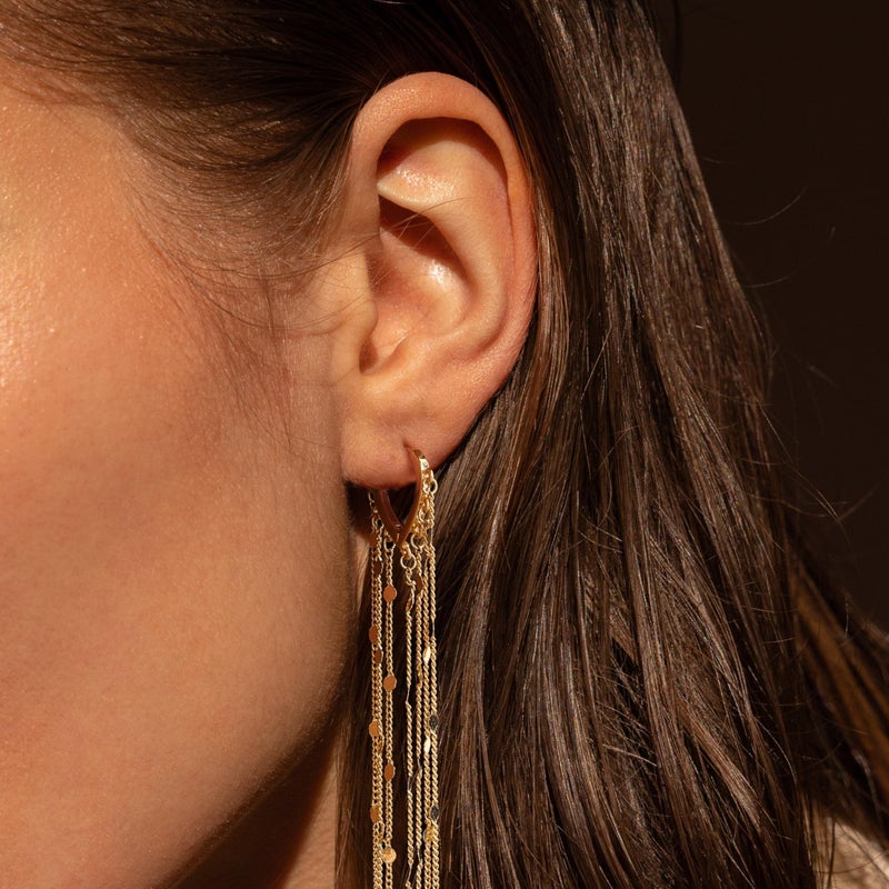 Robaice Long Gold Dangle Earrings for Women, 14K Gold Plated Tassel Chain Chandelier Earrings, Hypoallergenic Bride Party Prom Jewelry Gifts for Women - Image 2