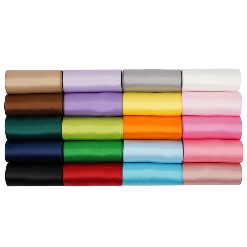 HUIHUANG 3 inch Solid Color Satin Ribbon Assortment Colored Ribbon for Gift Wrapping Double Face Satin Ribbon for Crafts 20 Colors with 2 Yards Each Total 40 Yards Per Package