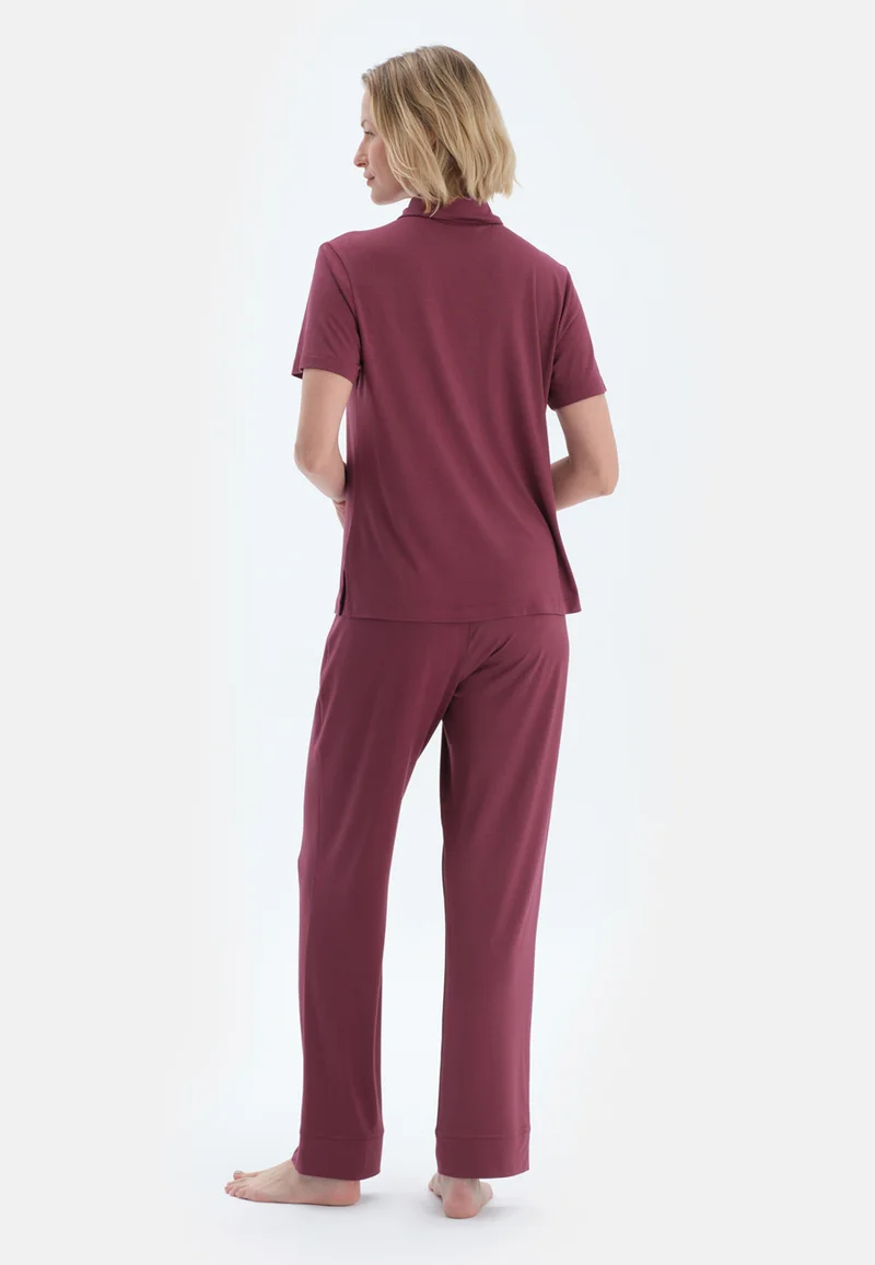 dagi Regular/Classic Fit Shirt & Trousers Pajama Sets Spread Collar Viscose Blend Sleepwear