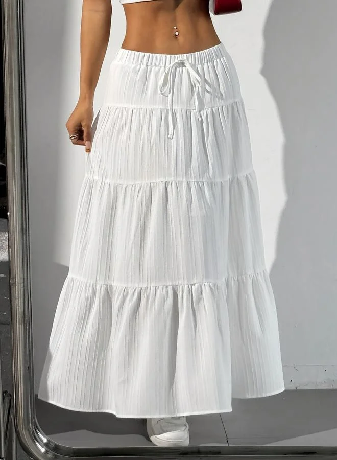 Take Two White Texture Low Rise Tiered Maxi Skirt
