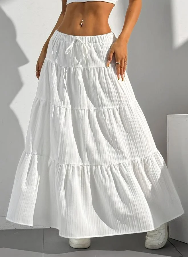 Take Two White Texture Low Rise Tiered Maxi Skirt