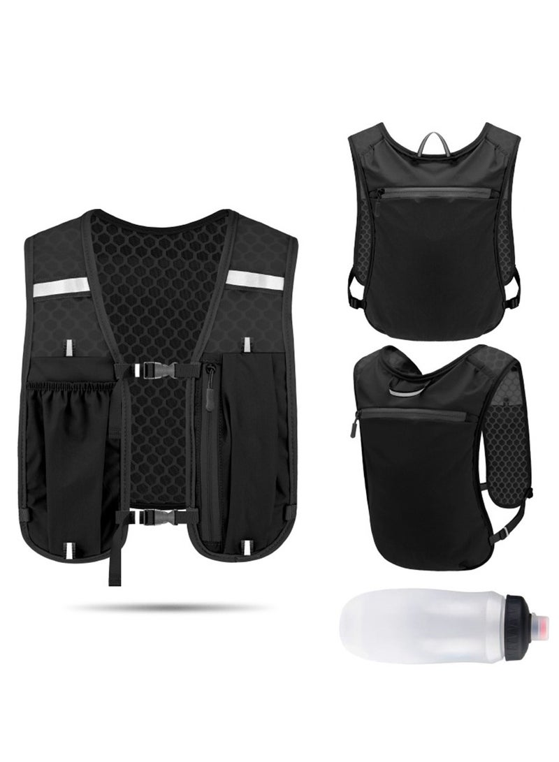 شو وو سترة ترطيب للجري قابلة للتنفس، حقائب ظهر خفيفة الوزن عاكسة للجري مع زجاجة مياه ناعمة سعة 500 مل، سترة ترطيب قابلة للتعديل لسباق الماراثون والجري وركوب الدراجات والمشي لمسافات طويلة والتسلق - Image 1
