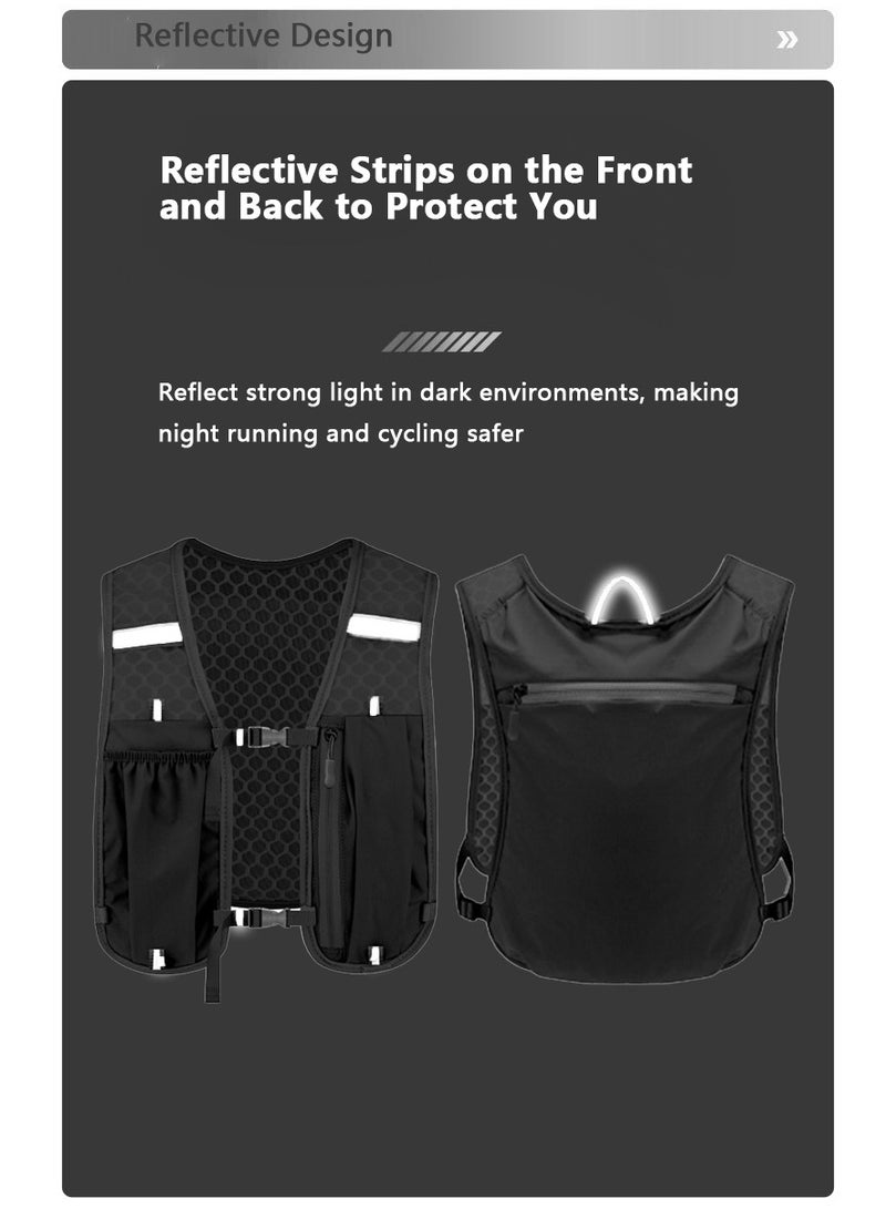 شو وو سترة ترطيب للجري قابلة للتنفس، حقائب ظهر خفيفة الوزن عاكسة للجري مع زجاجة مياه ناعمة سعة 500 مل، سترة ترطيب قابلة للتعديل لسباق الماراثون والجري وركوب الدراجات والمشي لمسافات طويلة والتسلق - Image 5