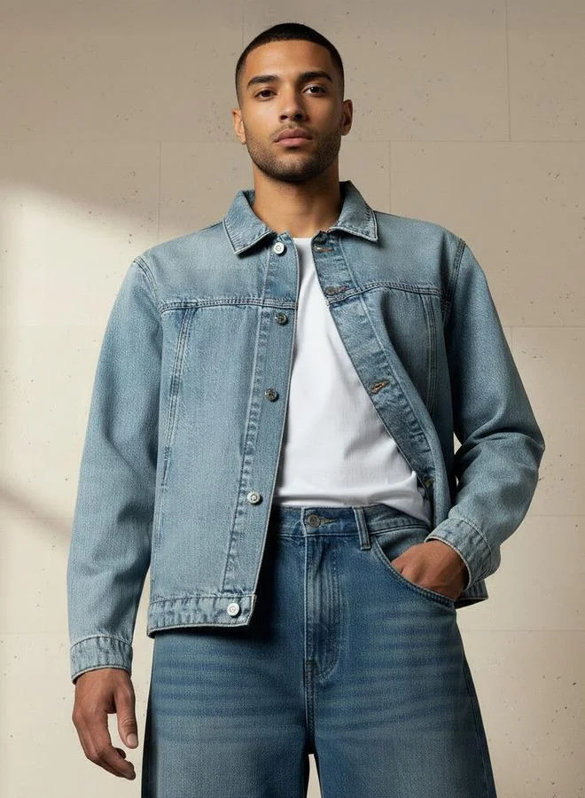 Lee Cooper  Lee Cooper Men Regular Fit Denim Trucker Jacket for Men | Best Price UAE