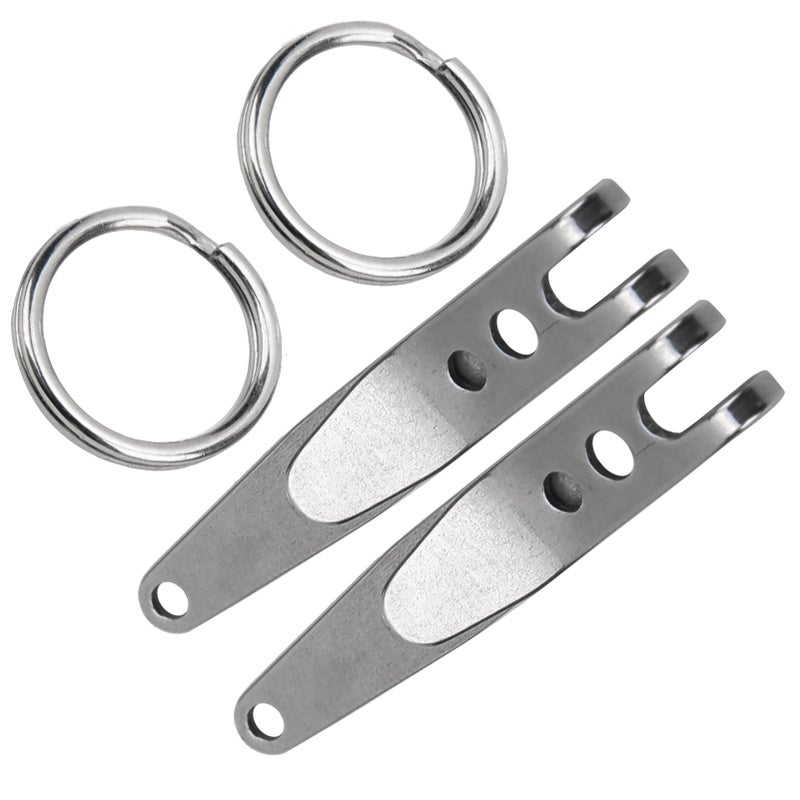 2Pcs Outdoor Belt Clip Stainless Steel Suspension Pocket Clip Key Holder with Keychain - Image 1
