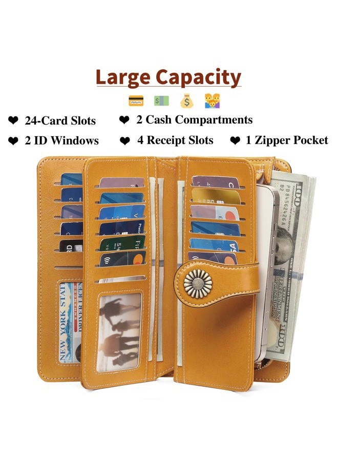 SENDEFN Elegant 24 Slots Womens RFID Wallets Large Capacity Leather Long Trifold Clutch Purse - Image 2