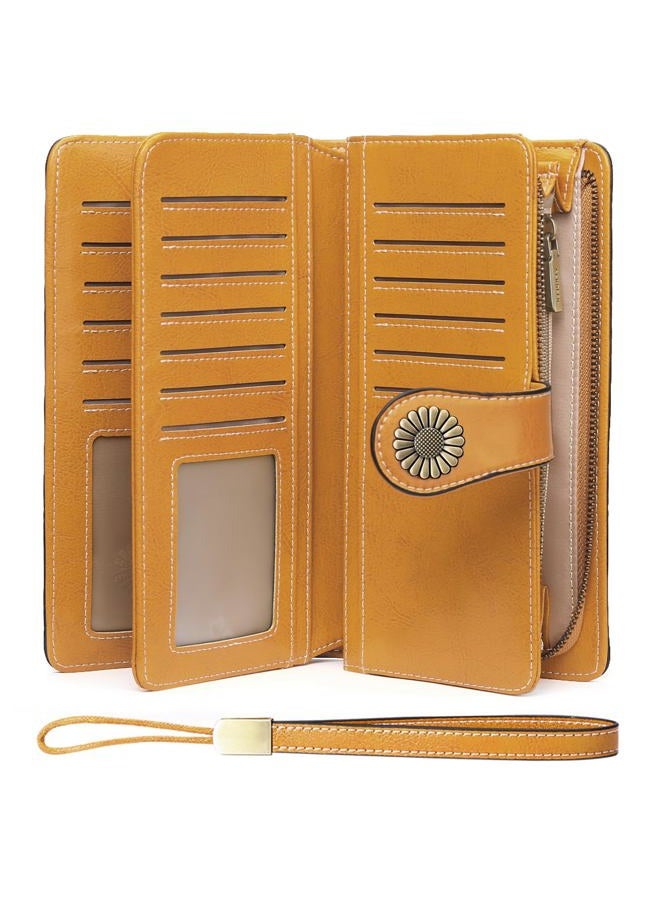 SENDEFN Elegant 24 Slots Womens RFID Wallets Large Capacity Leather Long Trifold Clutch Purse - Image 1