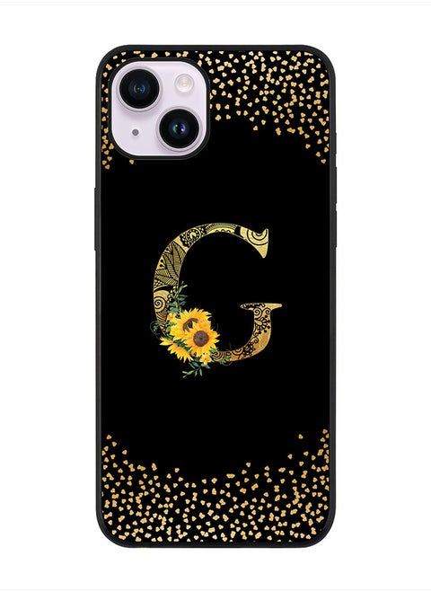 Rugged Black edge case for Apple iPhone 14 Plus, Soft Flexible Phone case Custom Monogram Initial Letter Mandala Floral Pattern Alphabet- G (Black)