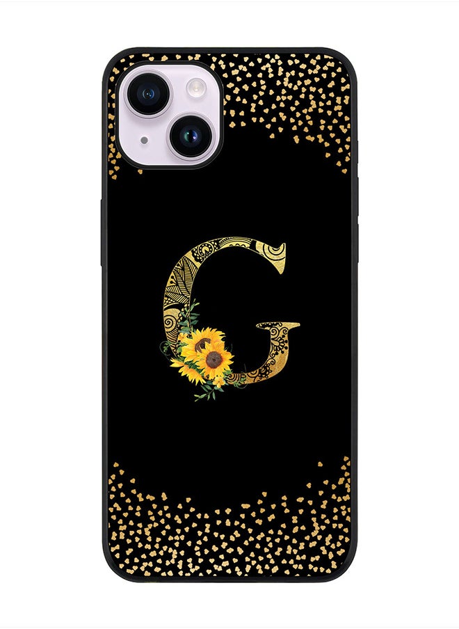 Stylizedd Rugged Black edge case for Apple iPhone 14 Plus, Soft Flexible Phone case Custom Monogram Initial Letter Mandala Floral Pattern Alphabet- G (Black)  - Image 1