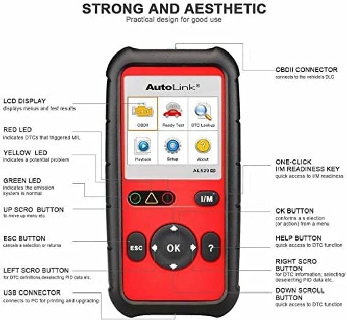 Autel Autolink Al529Hd, Vehicle Code Reader, Advanced Al529 Obd2 Code Scanner, Autovin Read Enhanced Codes For Ford/Gm/Chrysler, Freeze Frame Data, Code Reader For Cars And Trucks - Image 2