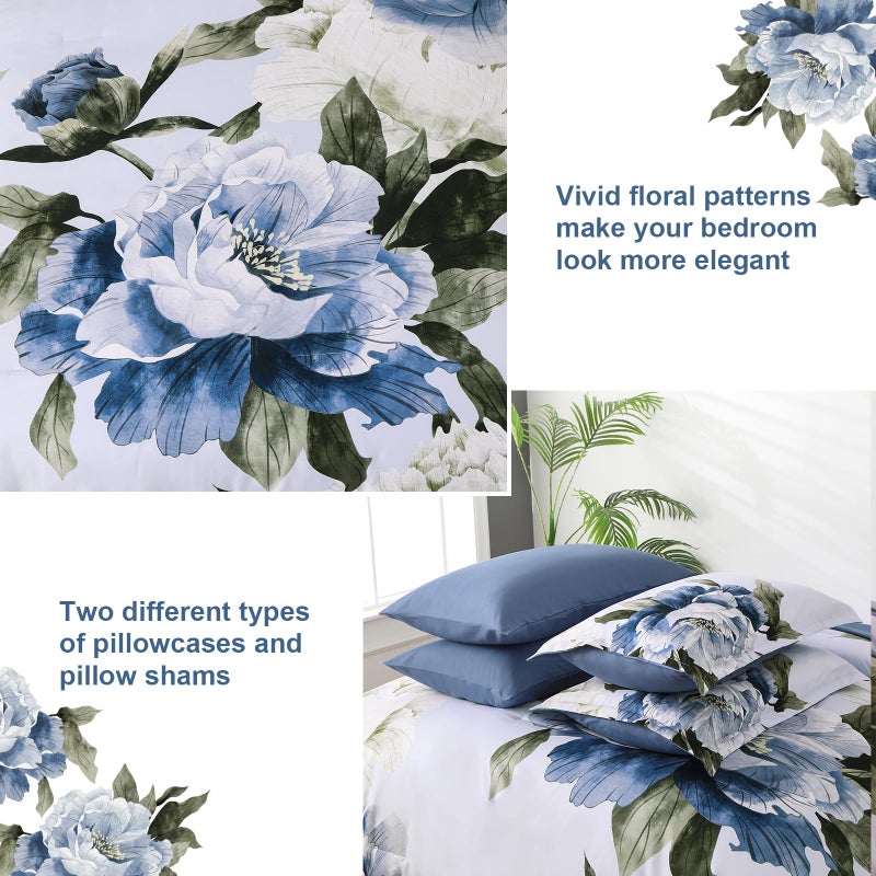 Dobuyly Blue Queen Comforter Set 7 Piece Bed in a Bag Queen, Blue Floral Print on Light Blue Comforter Set with Sheets, Soft Microfiber Complete Bedding Set for All Season - Image 5