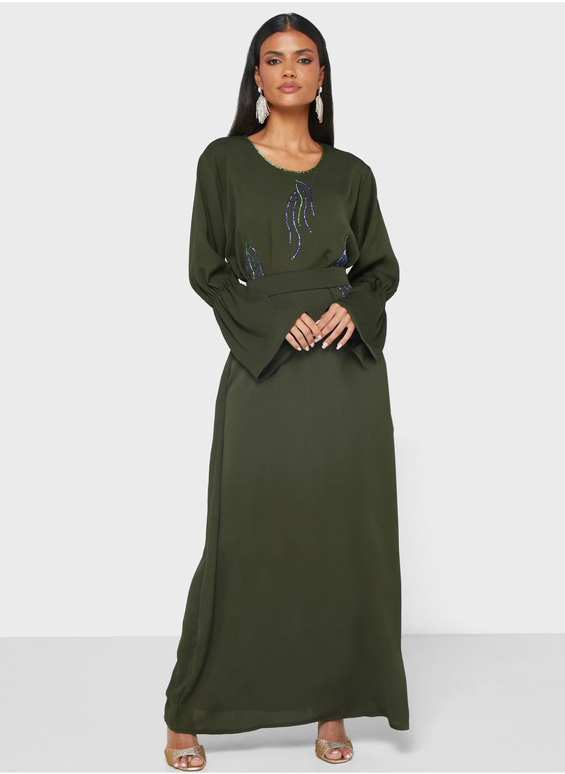 hayas closet - Embellished Belted Jalabiya - Image 1