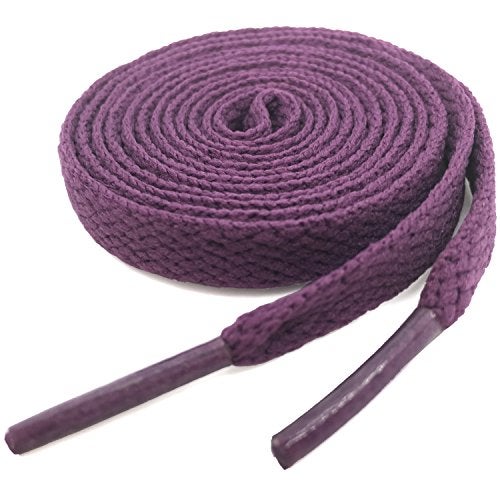 YFINE 55.12" Inch Multiple Solid Colors Flat Shoe Laces Shoelaces for Shoes(2 Pair) Dark Purple - Image 1