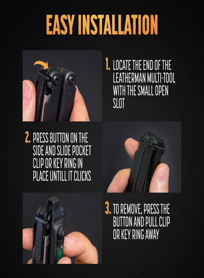 Galvanox Pocket Clip for Leatherman with Built-in Level and Quick Release Lanyard Ring, Fits Charge/Wave/Surge Multitool Models and more, Durable Carbon Steel (Black) - Image 3