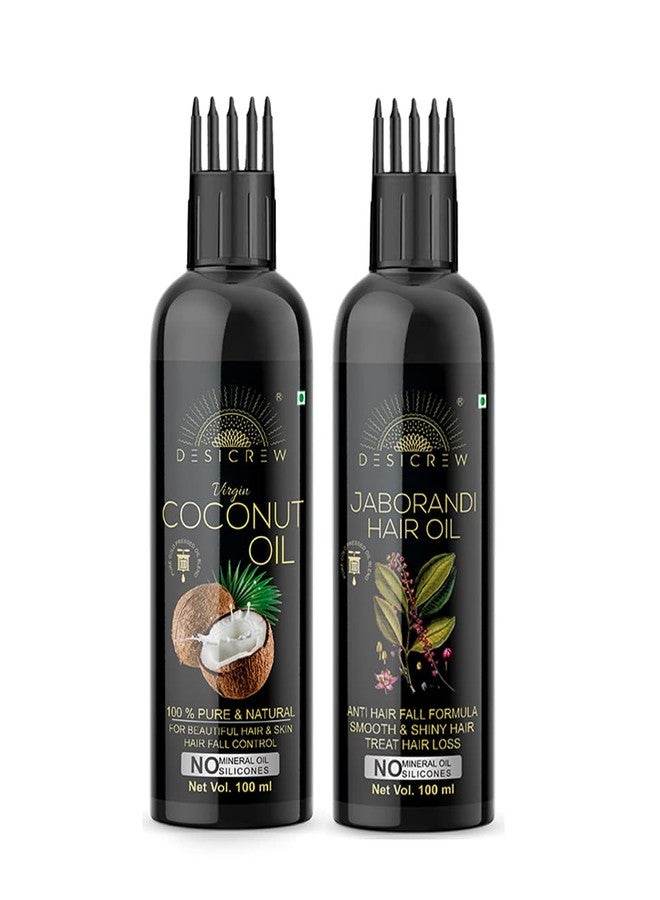 Desicrew Cold-Pressed Virgin Coconut & Jaborandi Hair Oil in Combo - Moisturizing & Healing, For Skin, Hair Care, Eyelashes (100 ml + 100 ml) With Applicator - Image 1