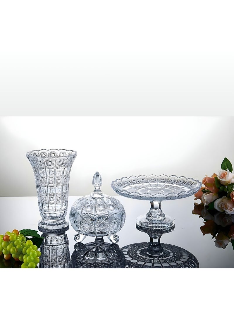 Gift set of 3 pieces: bonbonniere, vase, and crystal fruit plate