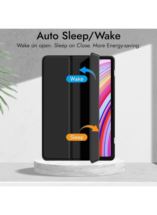 Muzz Trifold Flip Cover Case for Redmi Pad Pro 5G 12.1 inch Tablet Auto Sleep Wake with Pen Holder (Black) - Image 2