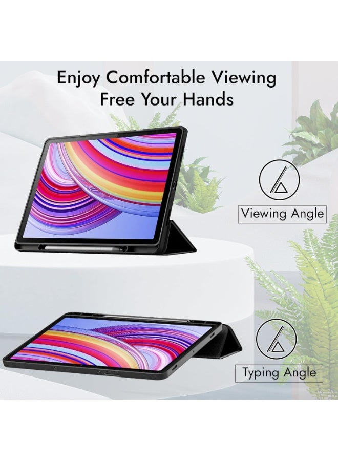 Muzz Trifold Flip Cover Case for Redmi Pad Pro 5G 12.1 inch Tablet Auto Sleep Wake with Pen Holder (Black) - Image 4
