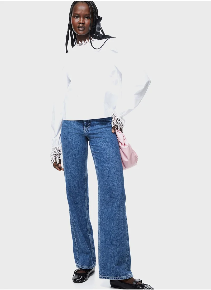 اتش اند ام Lace Trim Frill Sleeve Top