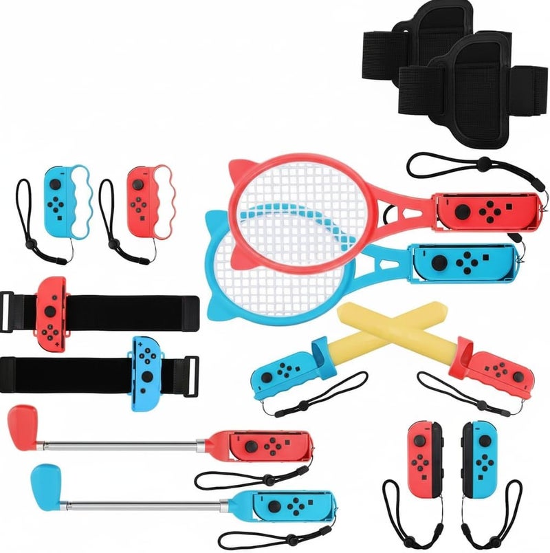 MAKINGTEC 14 in 1 Switch Sport Games Accessories Bundle for Nintendo Switch Games, Including Tennis Rackets Swords Golf Clubs Grips Boxing Grips Leg and Wrist Straps - Image 1