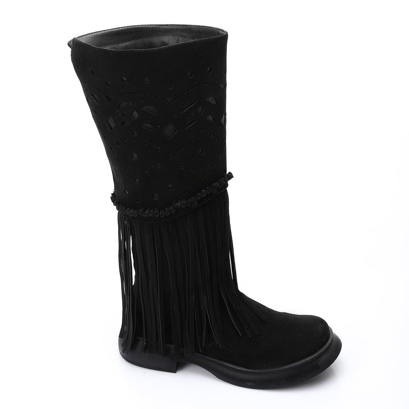 Mr.joe Western Fringe Mid-Calf Boots  Black - Image 1