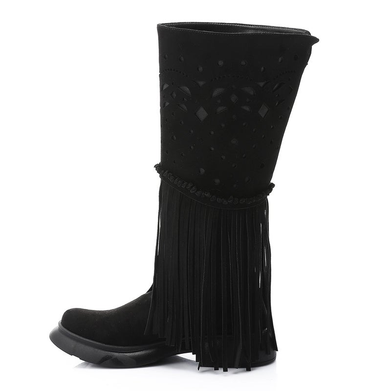 Mr.joe Western Fringe Mid-Calf Boots  Black - Image 3